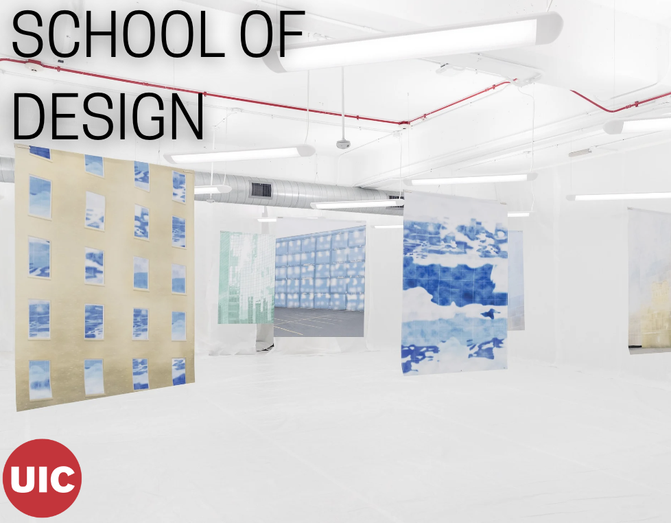 Image that reads School of Design with posters displayed in the background.